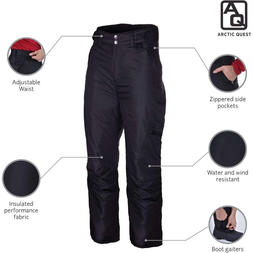 ARCTIC QUEST mens XL Snow Ski Pants Black Insulated waterproof new winter gear